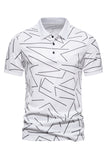 White Pattern Print Short Sleeves Men's Polo Shirt