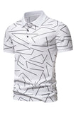 White Pattern Print Short Sleeves Men's Polo Shirt