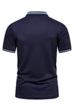 Navy Short Sleeves Zipper Cotton Men's Polo Shirt