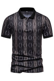 Black Pattern Printed Short Sleeves Men's Polo Shirt