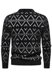 White Men's Round Neck Striped Print Pullover Sweater