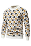 Round Neck Men's White Printed Knit Sweater