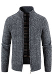 Men's Burgundy Stand Collar Thickened Cardigan Sweater