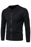 Black Round Neck Men's Zippered Knitted Sweater