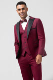 Burgundy 3 Pieces Peak Lapel Men's Formal Suits