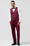 Burgundy 3 Pieces Peak Lapel Men's Formal Suits