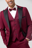 Burgundy 3 Pieces Peak Lapel Men's Formal Suits