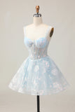 White A-Line Corset Short Floral Homecoming Dress with Sequins
