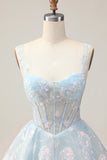 White A-Line Corset Short Floral Homecoming Dress with Sequins
