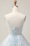 White A-Line Corset Short Floral Homecoming Dress with Sequins