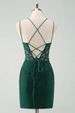 Dark Green Bodycon Spaghetti Straps Short Homecoming Dress with Beading