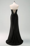 Black Strapless Mermaid Ruched Corset Long Formal Dress