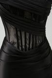 Black Strapless Mermaid Ruched Corset Long Formal Dress