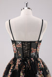 Sparkly Black A-Line Floral Short Homecoming Dress