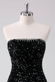 Sparkly Black A-Line Strapless Sequins Short Homecoming Dress