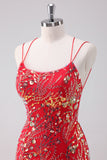 Glitter Red Spaghetti Straps Sequins Bodycon Short Homecoming Dress