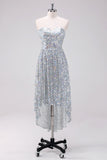 Sparkly Silver Sweetheart Asymmetric Short Homecoming Dress with Sequins