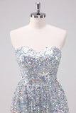 Sparkly Silver Sweetheart Asymmetric Short Homecoming Dress with Sequins