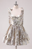 Silver Adjustable Straps A-Line Short Metallic Cocktaill Dress with Ruffles