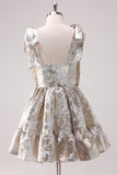 Silver Adjustable Straps A-Line Short Metallic Cocktaill Dress with Ruffles