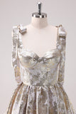 Silver Adjustable Straps A-Line Short Metallic Cocktaill Dress with Ruffles