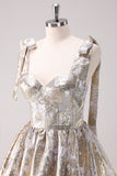 Silver Adjustable Straps A-Line Short Metallic Cocktaill Dress with Ruffles