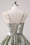 Light Green A-Line Spaghetti Straps Corset Cocktail Dress with Lace Up Back