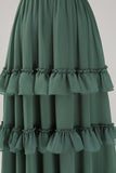 Eucalyptus A-Line Spaghetti Straps Tiered Chiffon Long Bridesmaid Dress