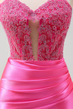 Fuchsia Sweetheart Mermaid Satin Long Corset Formal Dress with Appliques