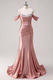 Glitter Blush Mermaid Beaded Spaghetti Straps Long Formal Dress