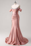 Glitter Blush Mermaid Beaded Spaghetti Straps Long Formal Dress