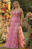 Taro Purple A-Line Off The Shoulder Applique Long Formal Dress with Slit