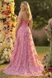 Taro Purple A-Line Off The Shoulder Applique Long Formal Dress with Slit