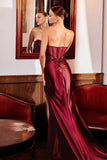Sparkly Burgundy Mermaid Beaded Corset Long Formal Dress with Slit