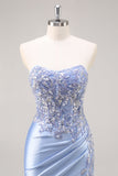 Sparkly Dark Green Strapless Mermaid Long Formal Dress with Slit