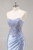 Sparkly Dark Green Strapless Mermaid Long Formal Dress with Slit