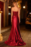 Burgundy Mermaid Strapless Sequin Long Prom Dress with Beading