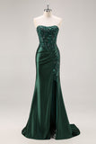 Burgundy Mermaid Strapless Sequin Long Prom Dress with Beading