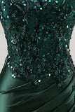 Sparkly Dark Green Strapless Mermaid Long Formal Dress with Slit
