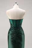 Sparkly Dark Green Strapless Mermaid Long Formal Dress with Slit