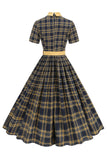 Black Plaid A-Line Peter Pan Collar Midi 1950s Dress