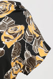 Black Rose Printed A-Line Boat Neck Midi 1950s Dress