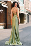 Sparkly Mermaid Army Green Corset Lace Up Back Long Formal Dress with Slit