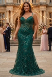 Royal Blue Sequins Sheer Corset Mermaid Long Plus Size Prom Dress