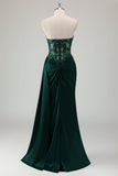 Sparkly Dark Green Mermaid Sweetheart Corset Long Formal Dress with Slit