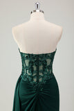 Sparkly Dark Green Mermaid Sweetheart Corset Long Formal Dress with Slit