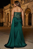 Sparkly Dark Green Corset Mermaid Sweetheart Long Plus Size Prom Dress with Slit