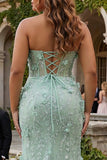 Sage Plus Size Mermaid Appliqued Sweetheart Long Prom Dress with Slit
