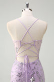 Lilac Spaghetti Straps Mermaid Corset Sequin Formal Dress