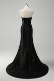 Black Mermaid V Neck Strapless Long Formal Dress with Beading